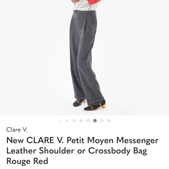 CLARE V. Petit Moyen Messenger Leather Shoulder or Crossbody Bag Rouge Nappa Red - Picture 13 of 13